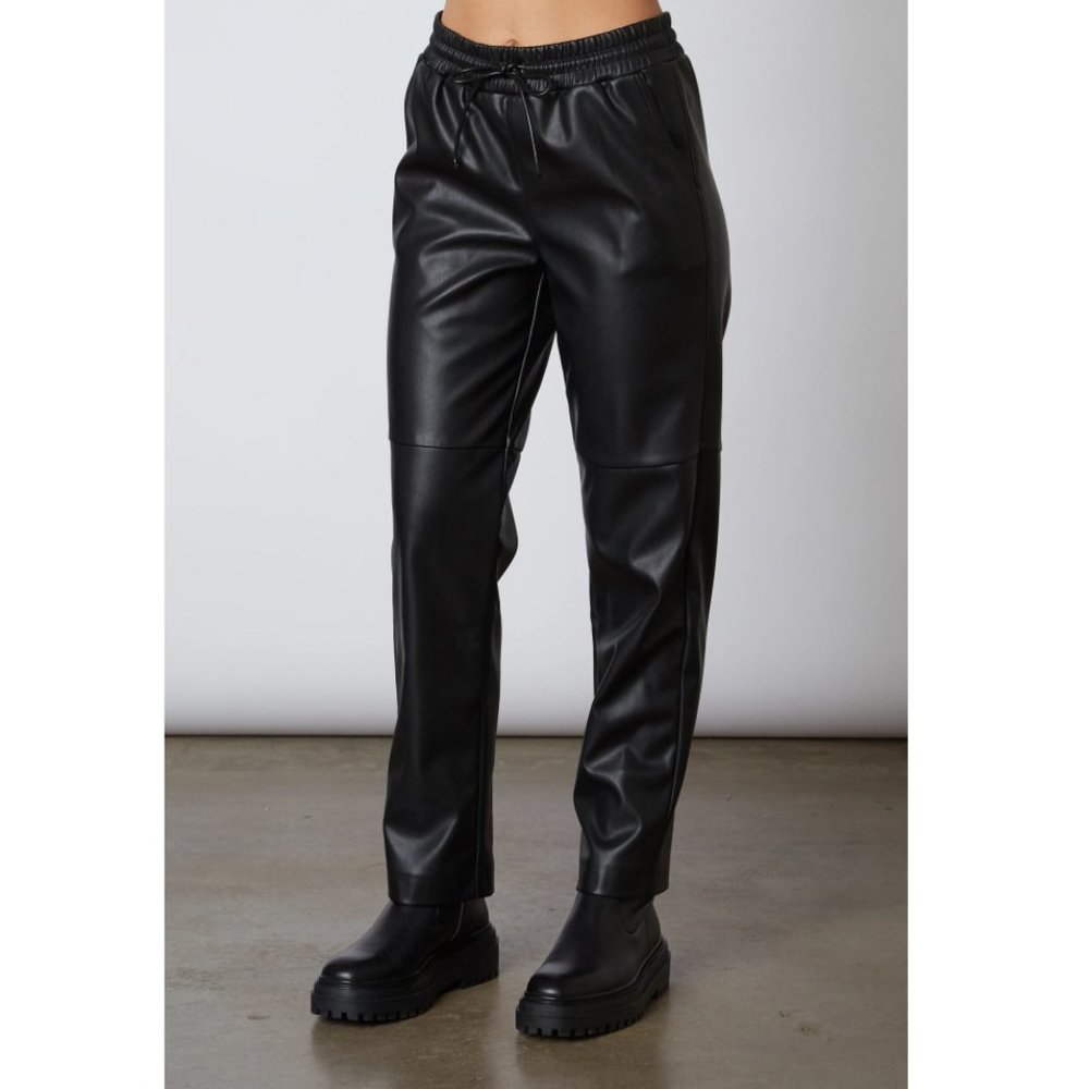 NIA Vegan Leather Baggy Drawstring Jogger Pants Black NWT Size XS - Picture 3 of 13
